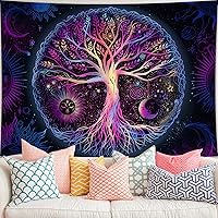 FORATER Tree of Life Tapestry Wall Hanging Colorful Life Tree Tapestries Aesthetic Sun and Moon Galaxy Wall Tapestry for Bedroom Living Room Dorm(53 x 61 Inch, Multicolor)