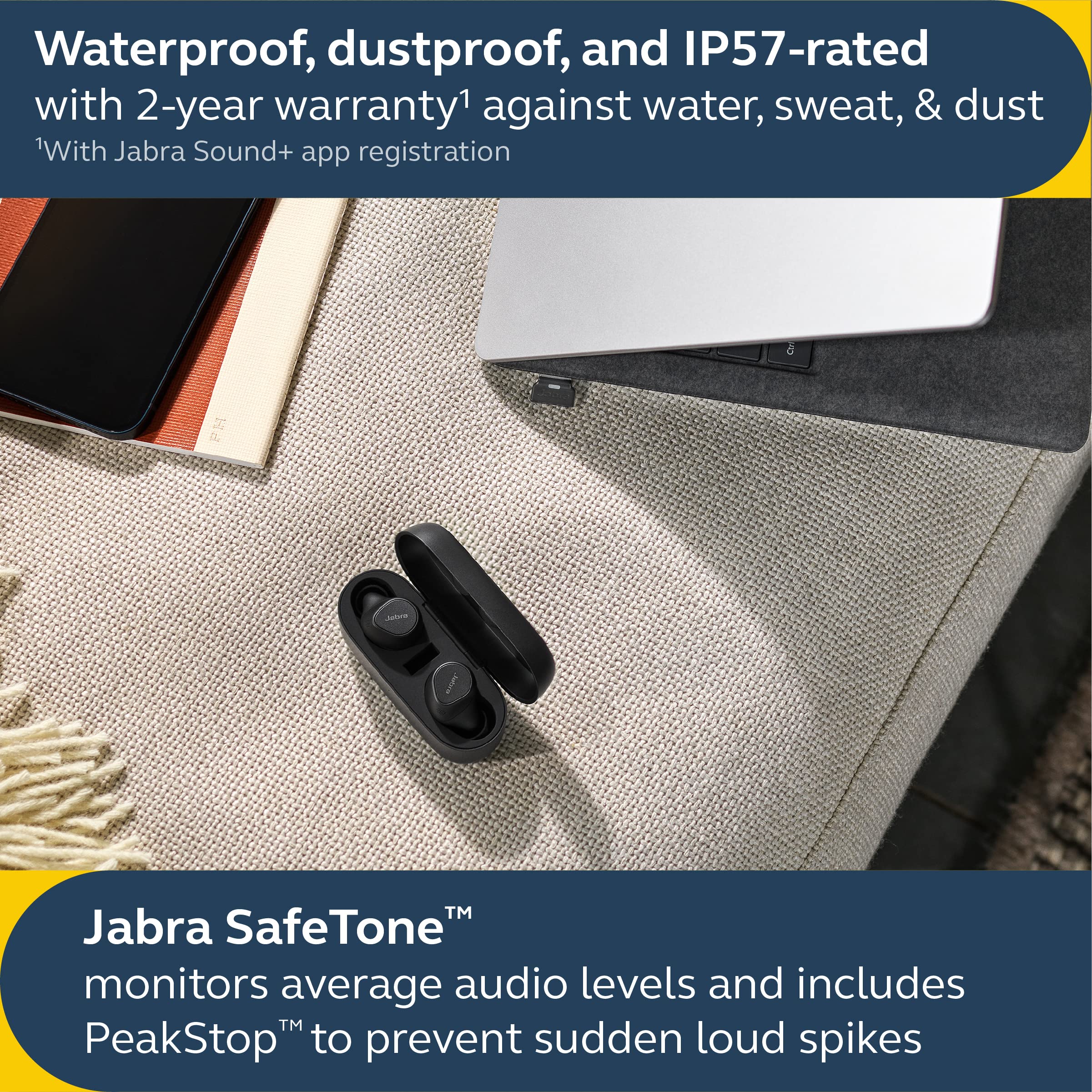 Jabra Evolve2 True Wireless Earbuds - in-Ear Bluetooth Earbuds with Active Noise Cancellation MultiSensor Voice Technology - Certified to Work with Your Virtual Meeting Apps - Black
