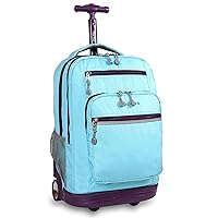 J World New York Sundance Rolling Backpack Girl Boy Roller Bookbag, Sky Blue, 20 Inch