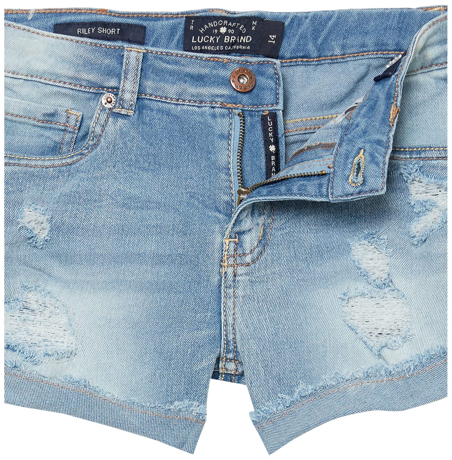 Lucky Brand Girls' Cuffed Jean Shorts, Stretch Denim with 5 Pockets, Mid to High Rise Waist