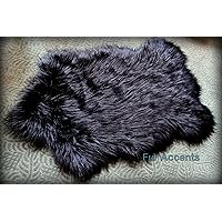 Black Sheep Collection / 2ft X 4 Ft Long Hair Black Faux Fur Accent Rug/New