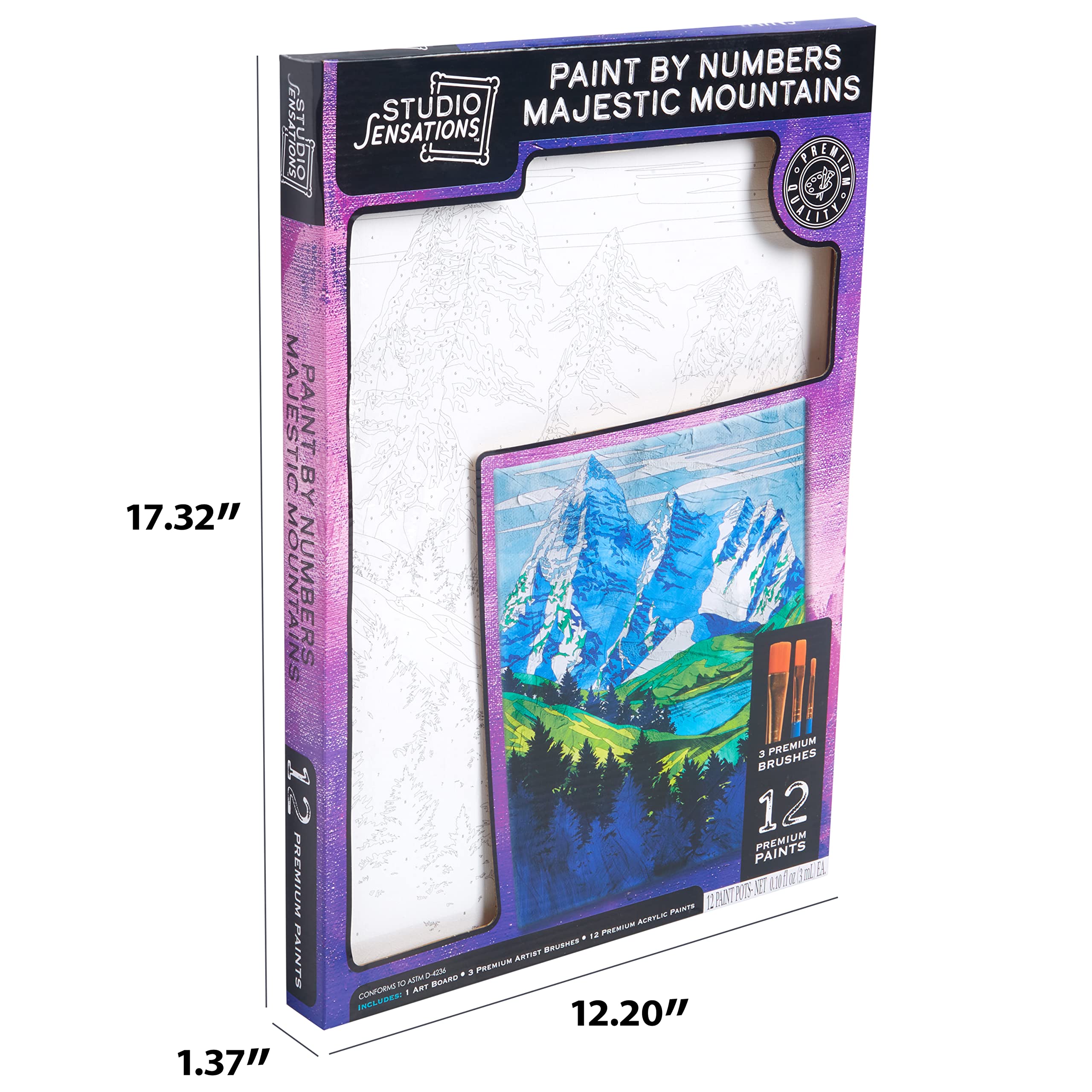 Anker Play Products Paint by Numbers Art Kit – Majestic Mountains - Kid's Guided Painting Set - Includes Stretched Canvas, 12 Acrylic Paints & 3 Brushes - Perfect Children's Painting Gift Set