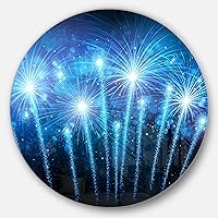 Blue Fireworks at Night Sky-Skyscape Photo Large Metal Wall Art-Disc of 23, 23'' H x 23'' W x 1'' D 1P