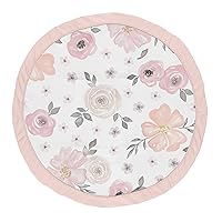 Sweet Jojo Designs Blush Pink, Grey and White Shabby Chic Playmat Tummy Time Baby and Infant Play Mat for Watercolor Floral Collection - Rose Flower