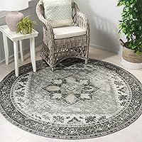 SAFAVIEH Tucson Collection Area Rug - 5' Round, Dark Sage & Ivory, Persian Design, Non-Shedding Machine Washable & Slip Resistant Ideal for High Traffic Areas in Living Room, Bedroom (TSN102F)