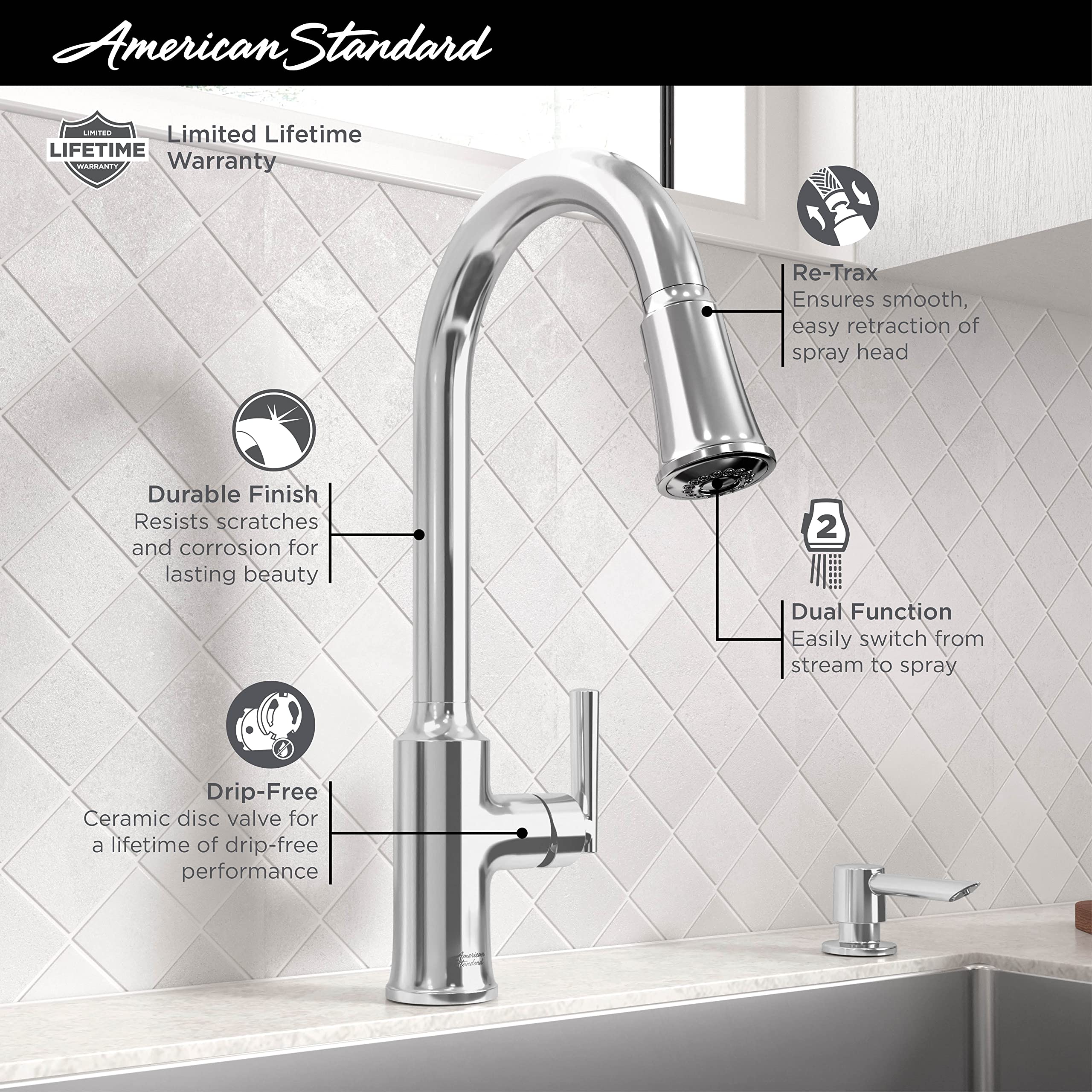 American Standard 7421300.075 Raviv Kitchen Faucet, Stainless Steel