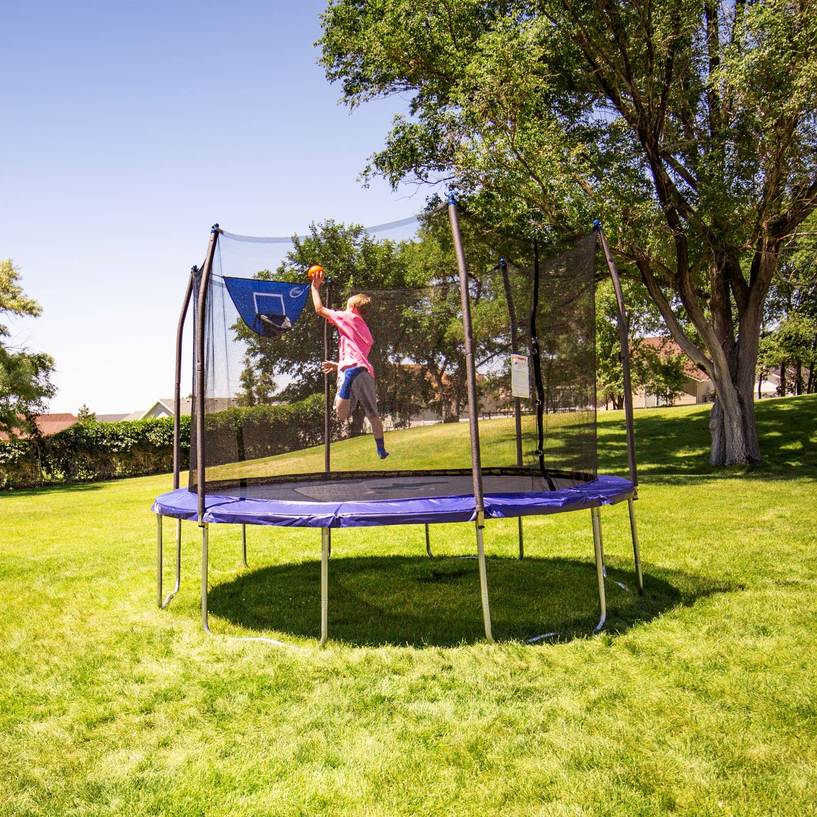 Skywalker Trampolines Jump N’ Dunk Trampoline with Enclosure Net (8FT, 12FT, 15FT) - Basketball Trampoline