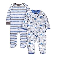 Lamaze Organic Baby Baby Boys Footed Sleeper, Sleep n Play, Blue and White Letters, 3 Months