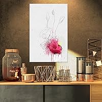 PT13631-16-32 Rose Flowers Sketch with Color SplashesExtra Large Floral Canvas Art, 16x32