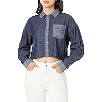 Tommy Hilfiger Women's Cropped Chambray Long Sleeve Button Up