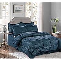 Elegant Comfort - Silky Soft Complete Set Includes Bed Sheet Set with Double Sided Storage Pockets, Full/Queen, Navy