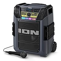 ION Block Rocker XL - Portable Bluetooth Outdoor Party Speaker, 220W, with Karaoke Microphone, Battery, 5 Speakers, Lights, Radio, USB Charging & App