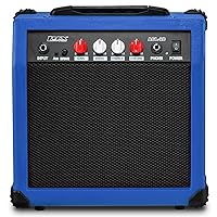 Electric Guitar Amp 20 Watt Amplifier Built in Speaker Headphone Jack and Aux Input Includes Gain Bass Treble Volume and Grind - Blue