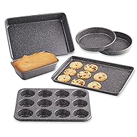 Cook N Home Nonstick Bakeware Set 6-Piece Heavy Gauge, Cake/Cookie/Muffin/Loaf, Baking Pans Set, Black