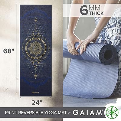 Gaiam Yoga Mat - Premium 6mm Print Reversible Extra Thick Non Slip Exercise  & Fitness Mat for All Types of Yoga, Pilates & Floor Workouts (68 x 24 x  6mm Thick)