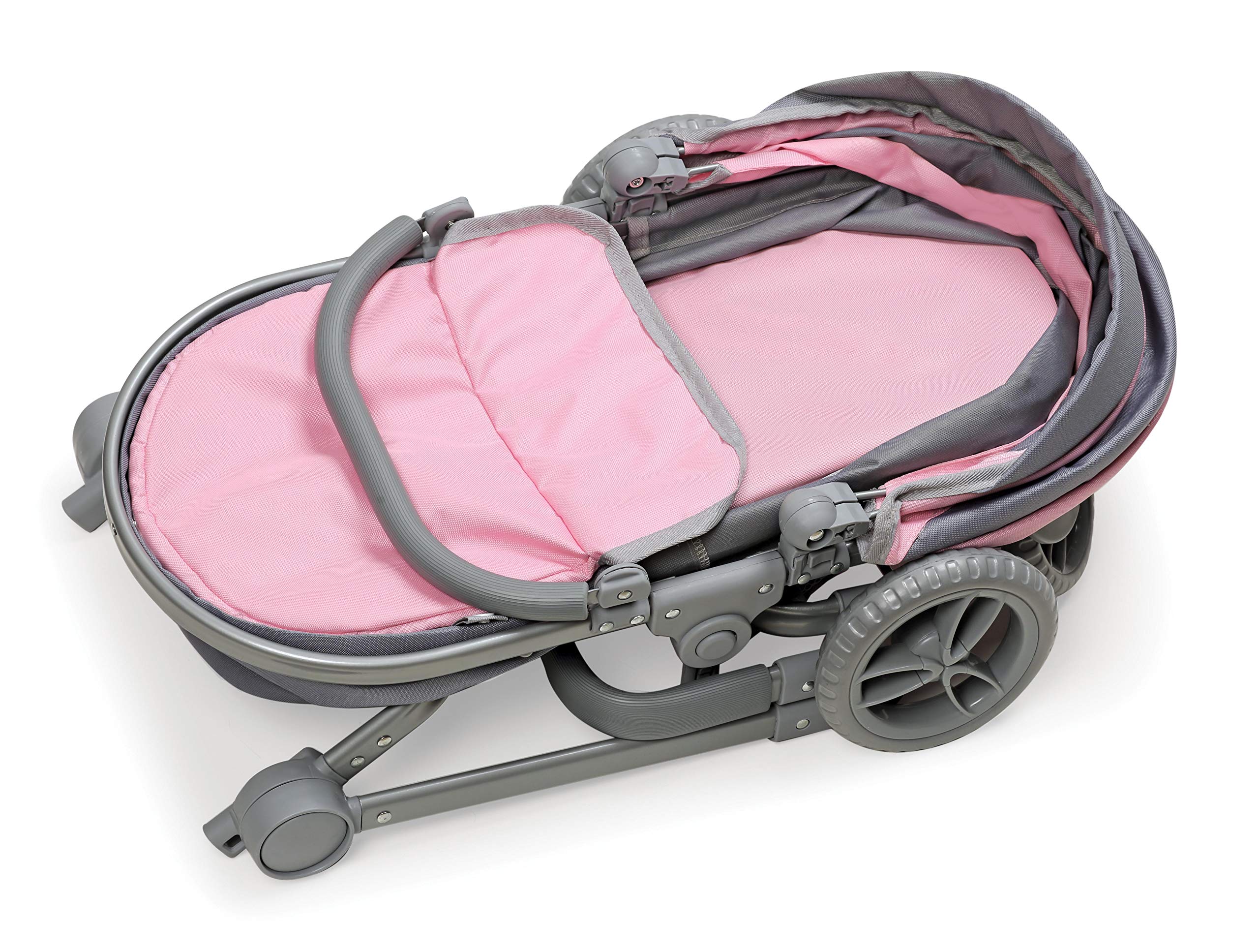 Badger Basket Toy Doll Daydream Multi-Function Pretend Play Pram & Stroller for 20 inch Dolls - Gray/Pink