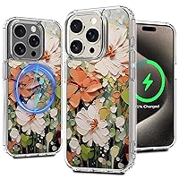 Magnetic case for iPhone 15 Pro Max with Floral Pattern Design for Women & Girls Slim Clear Shockproof Flower Protective Bumper Non-Yellow MagSafe Case, 6.7” (Flower Bouquet)