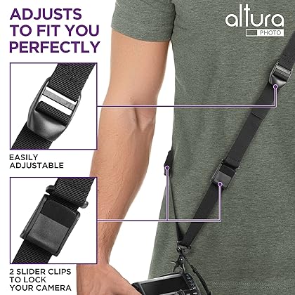 Altura Photo Camera Neck Strap w. Quick Release & Safety Tether - Camera Straps For Photographers - Adjustable DSLR Camera Strap for Sony, Nikon & Canon - Safe & Secure Camera Strap Quick Release