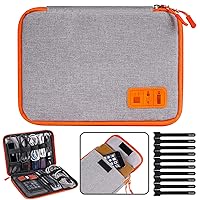 Travel Cable Organizer Bag Double Layer Waterproof Portable Electronic Accessories Organizer for USB Cable Cord Phone Charger Headset Wire SD Card with 10pcs Cable Ties(Grey Orange)