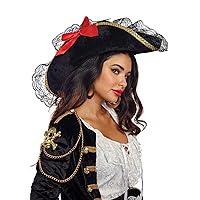 Dreamgirl Womens Pirate Captain Costume Hat, Adult Sexy Pirate Hat, Halloween Costume Accessory