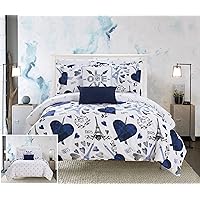 Chic Home BCS15976-AN Le Marias 9 Piece Reversible Comforter Paris is Love Inspired Printed Design Bed in a Bag-Sheet Set Decorative Pillows Shams Included Size, Full, Navy
