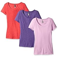 Clementine Apparel Women's Petite Plus Tri-Blend Scoop Neck Tee (Pack of 3), Red/Lilac/Purple Berry, XX-Large