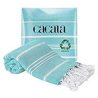 Cacala 100% Turkish Cotton Kitchen Tea Towels, Highly Absorbent Luxury Soft Quick Drying Dish Towel with Hanging Loop for Gym, Yoga, Bath, Sports, Cleaning and Kitchen (23 x 36), Aqua