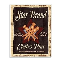 Stupell Home Décor Vintage Look Star Brand Clothes Pins Wall Plaque Art, 10 x 0.5 x 15, Proudly Made in USA