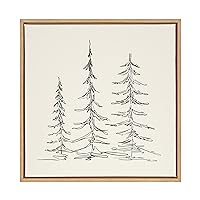 Sylvie Minimalist Evergreen Trees Sketch Framed Canvas Wall Art by The Creative Bunch Studio, 30x30 Natural, Chic Modern Art for Wall
