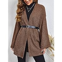 Women's Casual Jacket Fashion Beauty Drop Shoulder Open Front Coat Without Belt Unique Comfortable Charming Lovely (Color : Coffee Brown, Size : Medium)