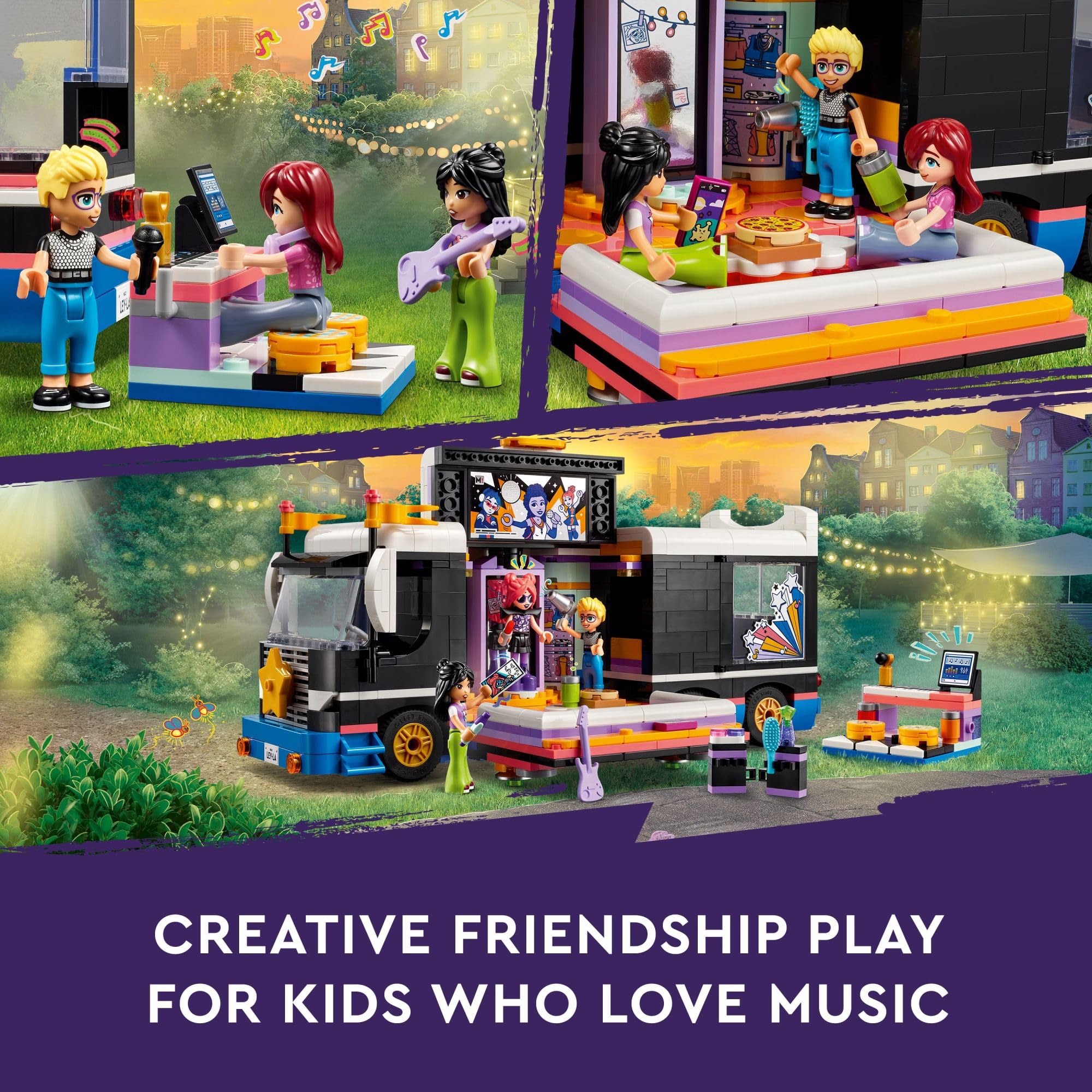 LEGO Friends Pop Star Music Tour Bus Play Together​ Toy, Social-Emotional Musical Toy with 4 Mini-Doll Characters, Toy Truck Building Kit, Music Gift for 8 Year Old Kids, Girls and Boys, 42619
