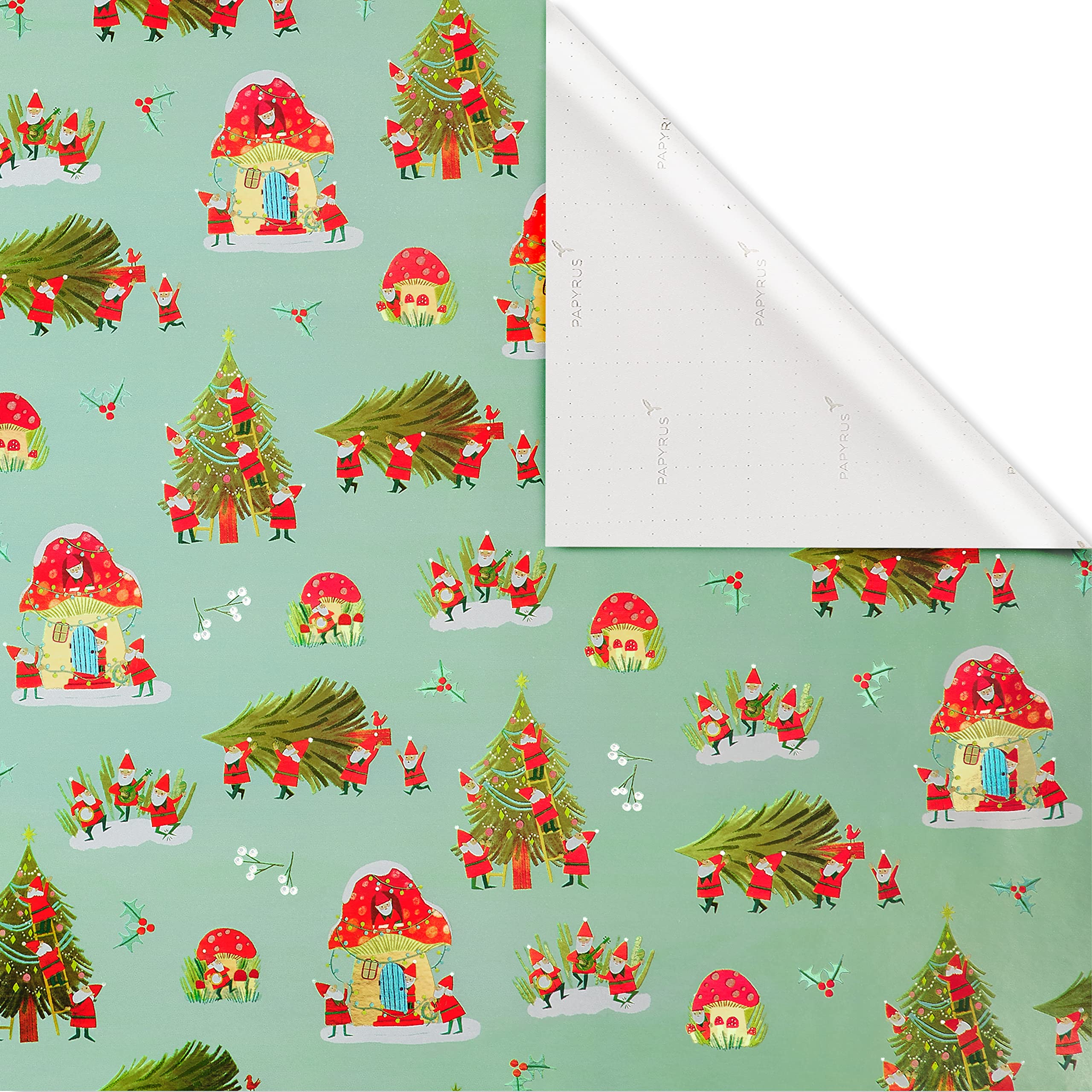 Papyrus Christmas Wrapping Paper Bundle, Gnomes and Santa Train (2 Rolls, 52.5 sq. ft)