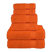 Elegant Comfort Premium Cotton 6-Piece Towel Set, Includes 2 Washcloths, 2 Hand Towels and 2 Bath Towels, 100% Turkish Cotton - Highly Absorbent and Super Soft Towels for Bathroom, Orange