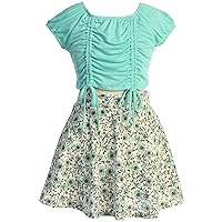 Little Girl 2 Pieces Outfits Cap Sleeve Crop Top Floral Flower Skirt Set Clothes