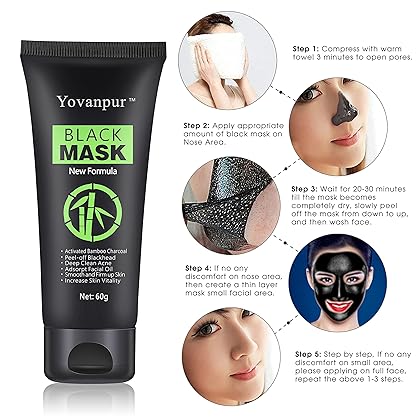 Blackhead Remover Mask Black Mask - Auperwel Purifying Quality Peel off Charcoal Deep Cleaning Mud Facial Mask 2.11 ounce (black mask with brush)