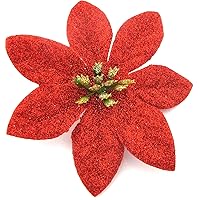 3 1/2 Inch Red Glitter Poinsettia Poly Silk Flower Hair Clip,Christmas