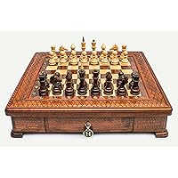 Gorgeous Wooden Chess Set 19.7 inch. Handmade Walnut Wood Large High Detail Unique Board Game Amazing Gift