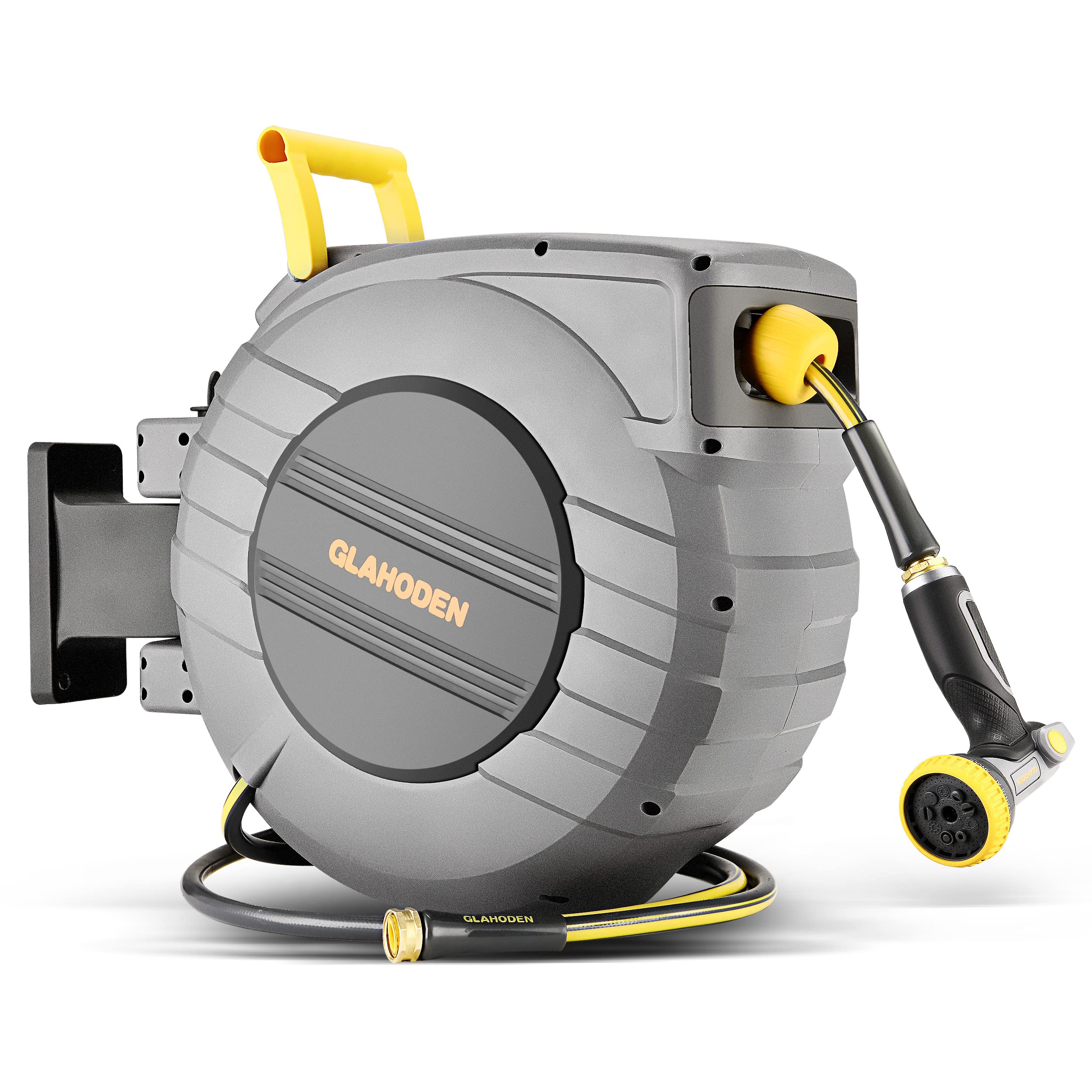 Buy GLAHODEN Retractable Garden Hose Reel, 5/8in x 100ft+6ft 2 Year  Anti-fading Water Hose Reel, Patented Design for Any Length Lock Slow  Return System Increase Flow Rate By 20% Hose Reel Wall