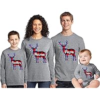 Christmas Buffalo Plaid Raindeer Papa Mama Matching Family Long Sleeve Shirt