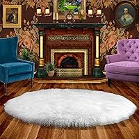 White Shag Round Rug - Sheepskin - Faux Fur - 100% Animal Friendly - Fur Accents - USA (60