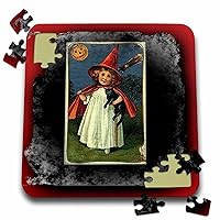 3dRose Vintage Halloween Witch Girl and Black Cat - Puzzle, 10 by 10-inch (pzl_6195_2)