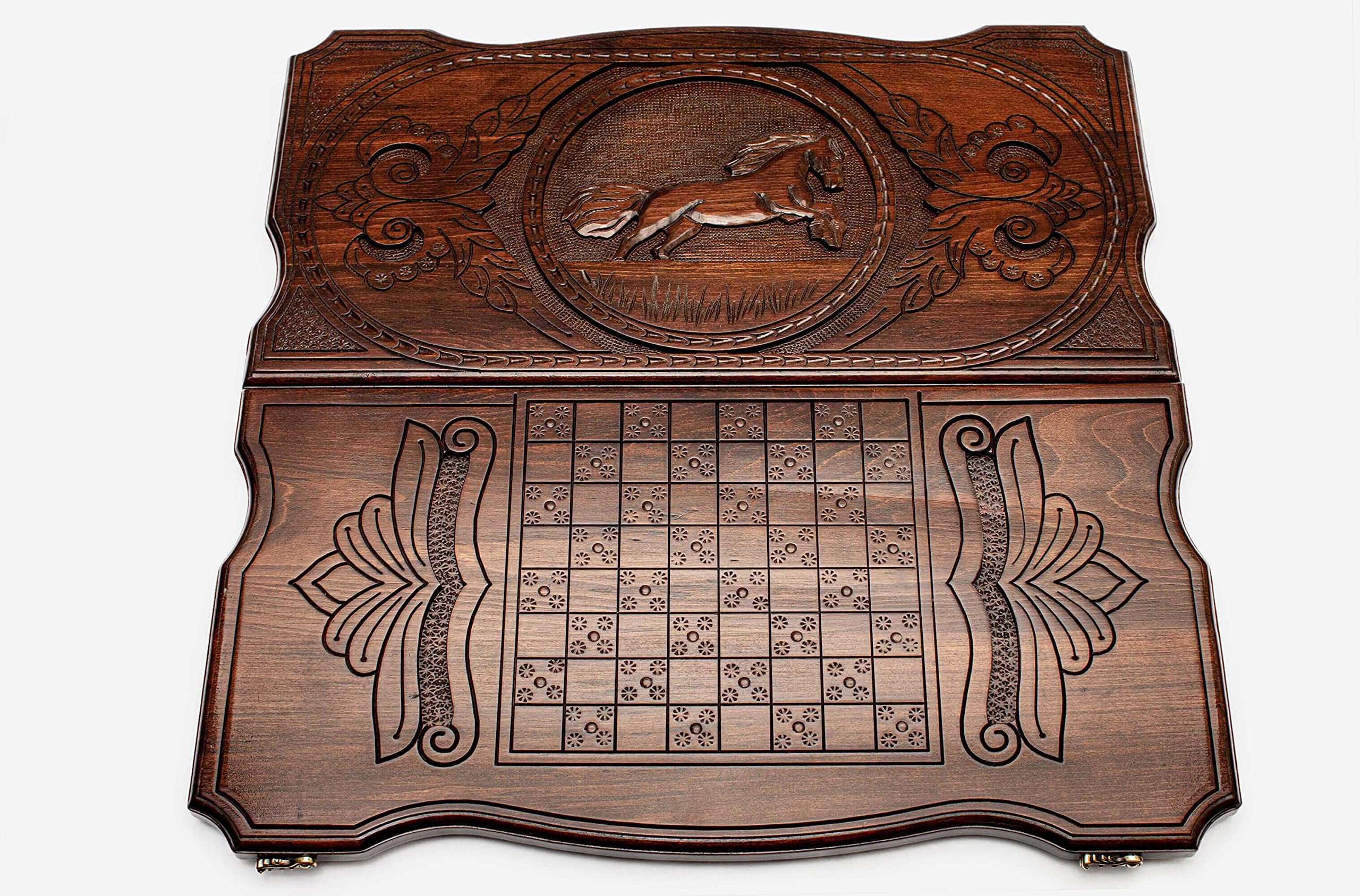 Backgammon Horse Engraved - 23.6 inch - Handmade Board Game - Personalized