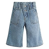 KIDSCOOL SPACE Baby Girls Jeans,Toddler Elastic Waist with D-Ring Slant Pockets Wide-Leg Denim Pants