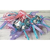 12 Mermaid Under The Sea Girl Acrylic Pacifier Ribbon Necklaces Baby Shower Game Favors Prize Decorations