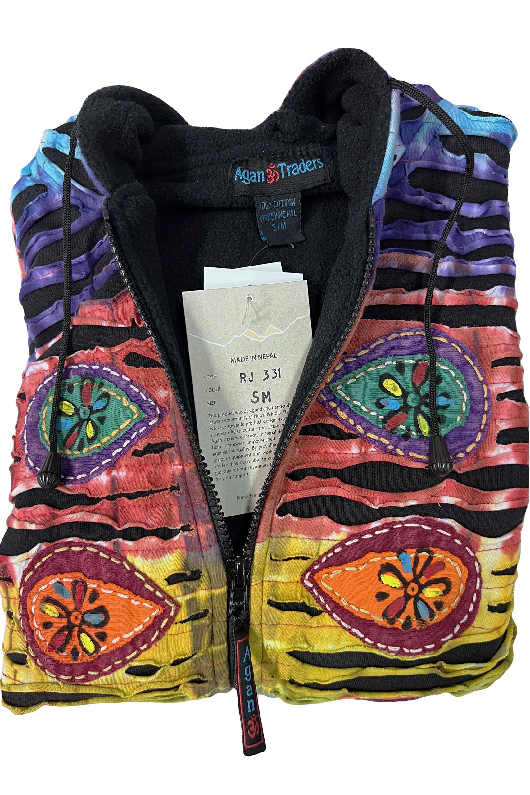 Agan Traders Women's Bohemian Gypsy Hippie Patchwork Cozy Fleece Insulated Hoodie Jacket Nepal
