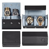 Dual Leather Travel Watch Roll Case + Leather Travel Watch Pouch (Grey/Sky Blue)