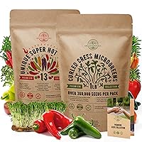 Organo Republic 13 Rare Hot Chili Pepper & Cress Microgreen Seeds Variety Packs Bundle Non-GMO, Heirloom for Planting Indoor/Outdoor Over 360,000 Plants