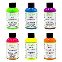 Angelus 4oz Neon Leather Paint 6 Pack Starter Kit Set For Paint, Shoes, Boots, Jackets, Shirts, Art, Crafts, & More