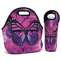Neoprene Lunch Bag,Thick insulated Lunch Box Bag For Women,Men & Kids Includes Water Bottle Carrier For Snacks & Lunch- Lightweight|Rugged Lunchbox |For Travel,Picnic,School,Office (Purple Butterfly)
