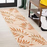 SMB208A-28 Havana Tropical Palm Leaf Indoor Outdoor Area Rug, Floral Transitional Modern Easy Cleaning,Bedroom,Kitchen,Backyard,Patio,Non Shedding, Cream/Orange, 2 X 8
